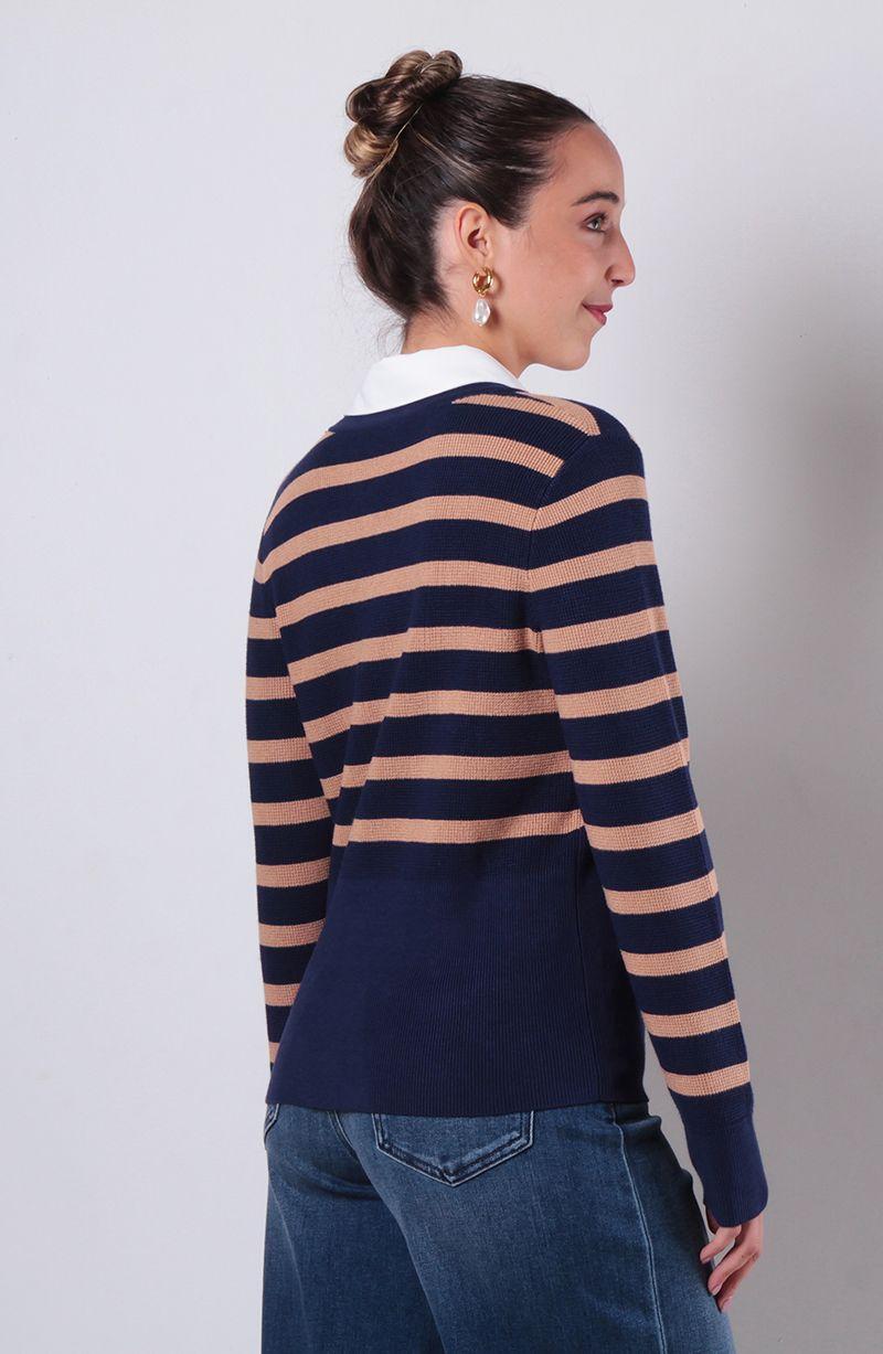 Sweater Listado Con Blusa Manga Larga Abotonado En Delantero-2