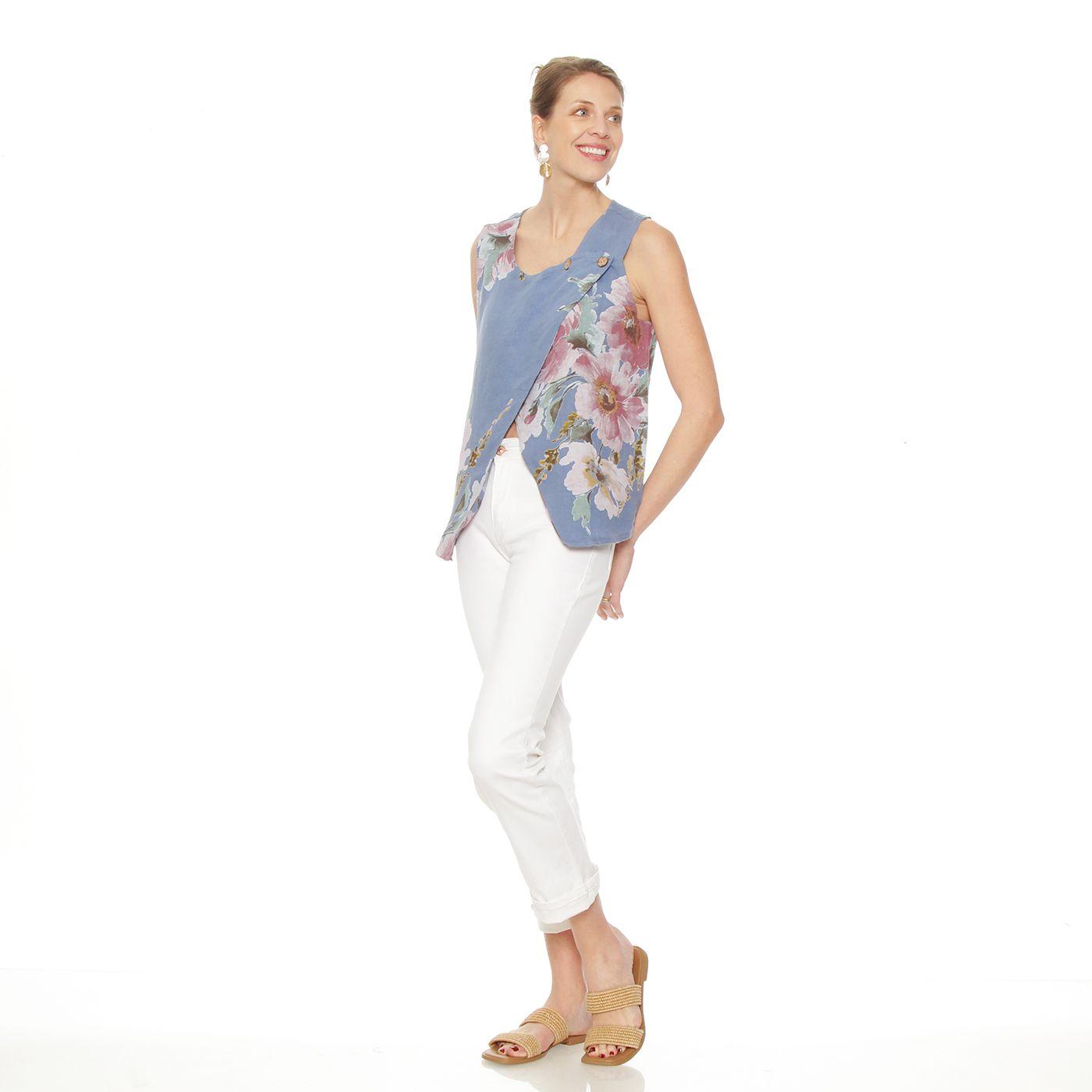 Blusa Sin Manga Lino  Estampado Escote Redondo-2
