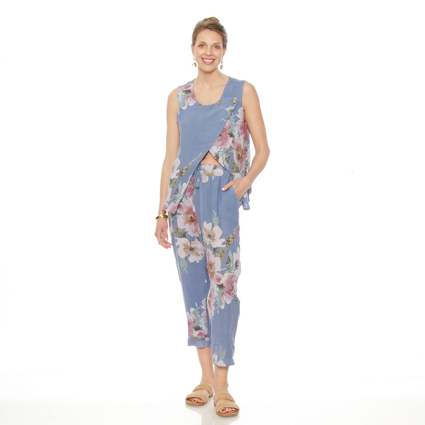Blusa Sin Manga Lino  Estampado Escote Redondo-4