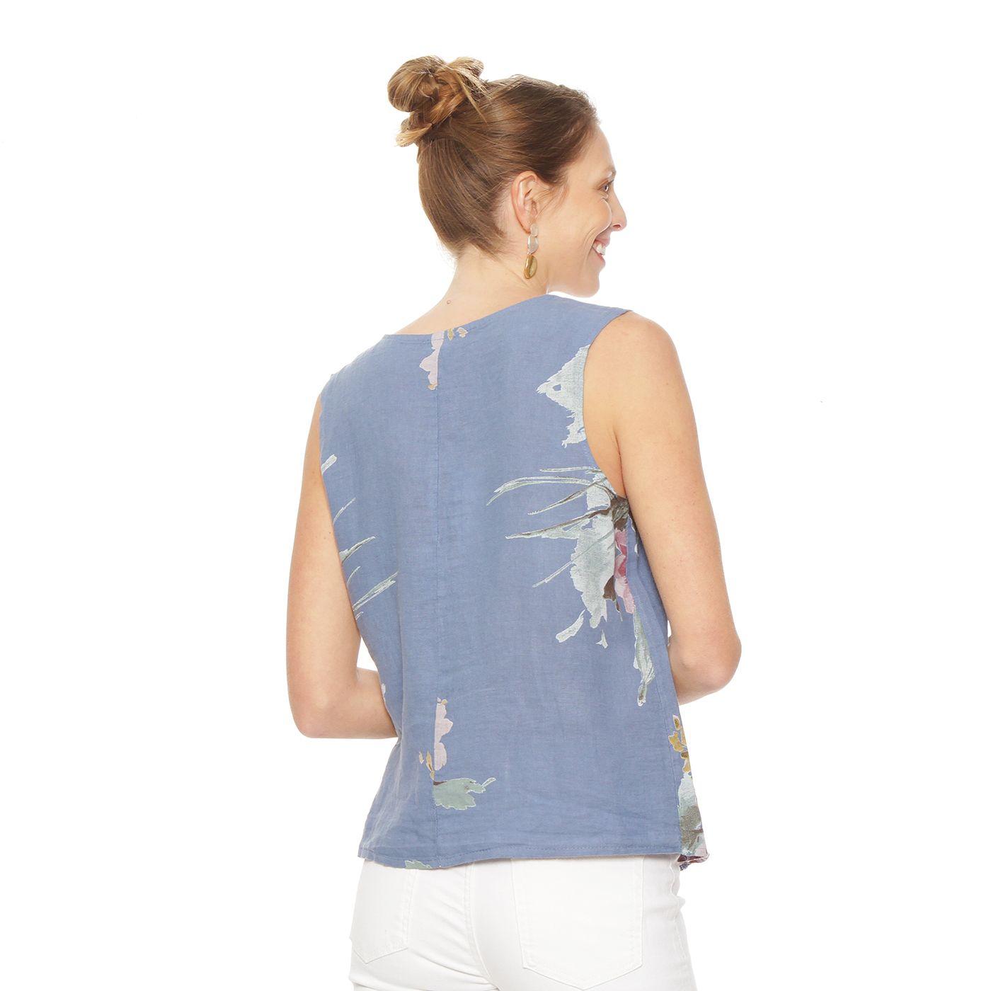 Blusa Sin Manga Lino  Estampado Escote Redondo-5