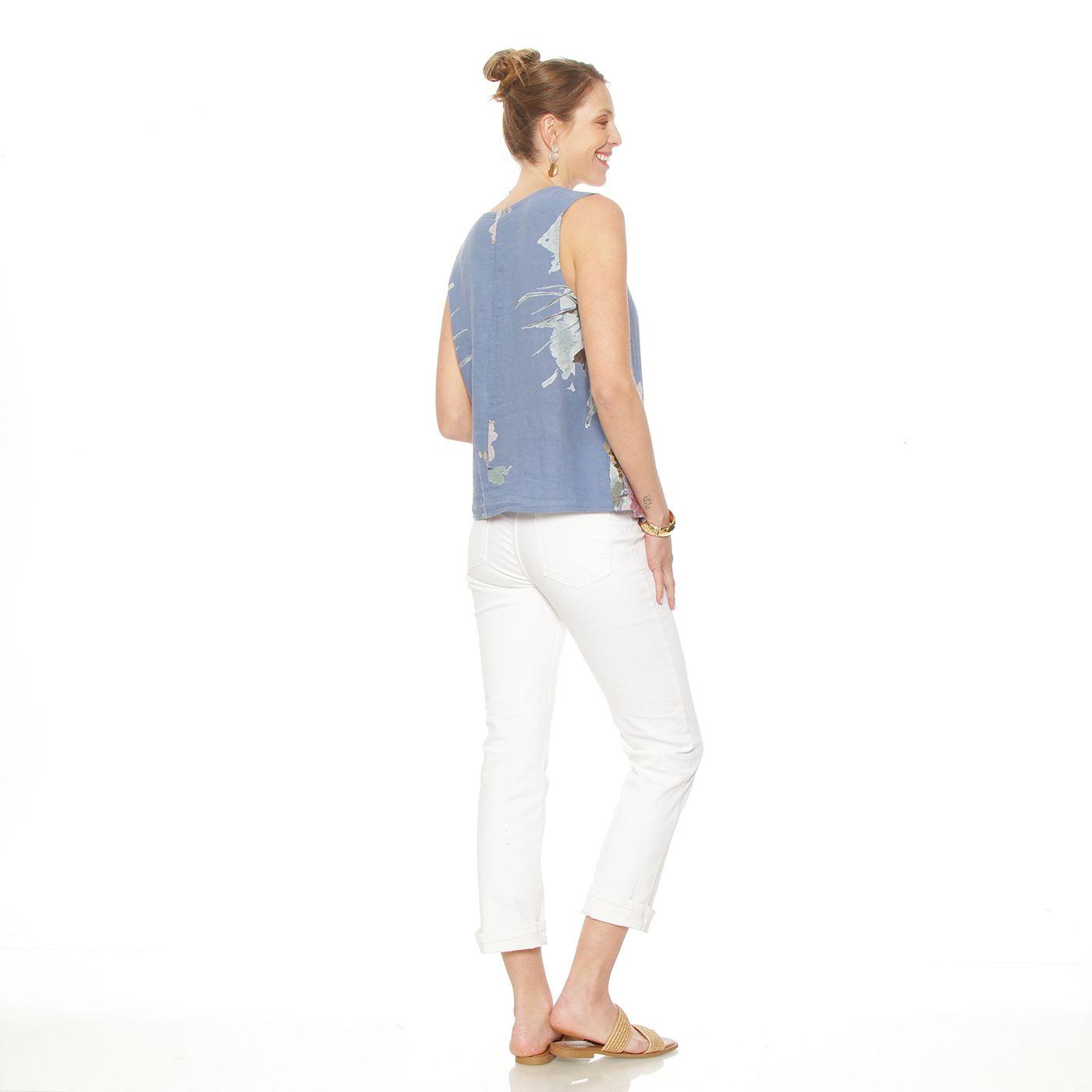 Blusa Sin Manga Lino  Estampado Escote Redondo-6