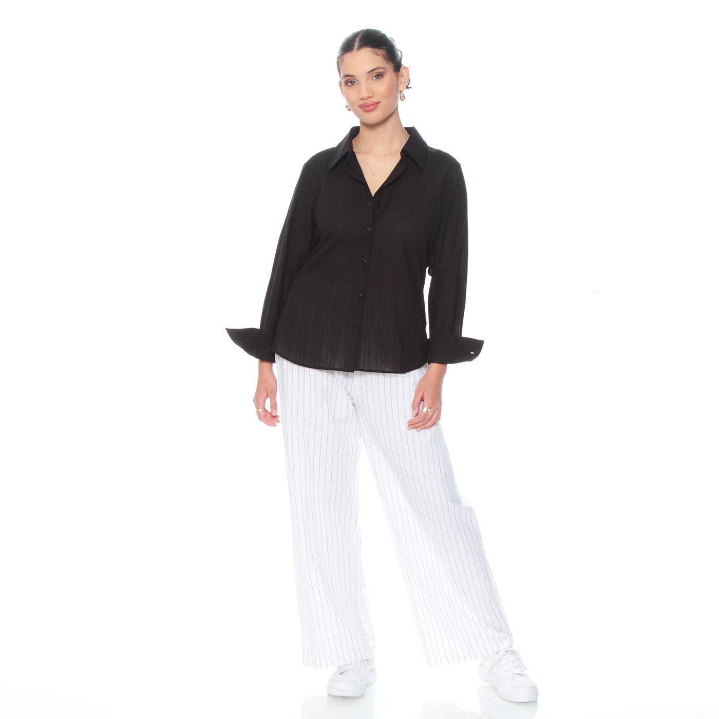Blusa Brodery Manga Larga Abotonada En Delantero-4