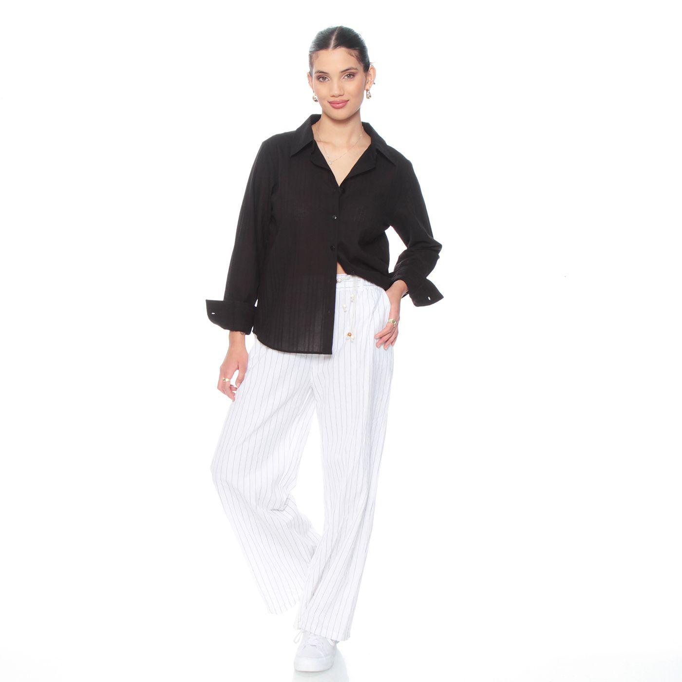 Blusa Brodery Manga Larga Abotonada En Delantero-7