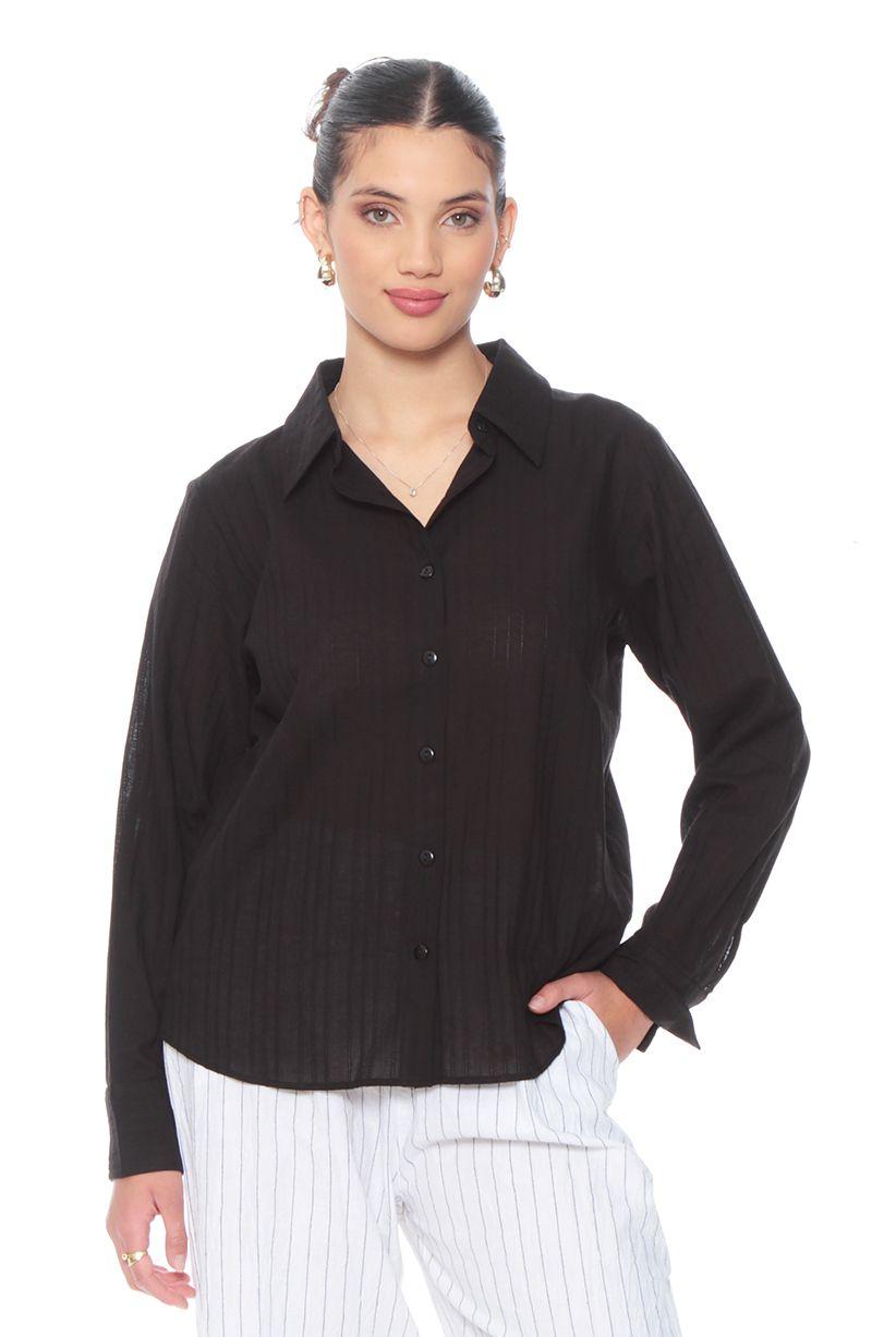 Blusa Brodery Manga Larga Abotonada En Delantero-0