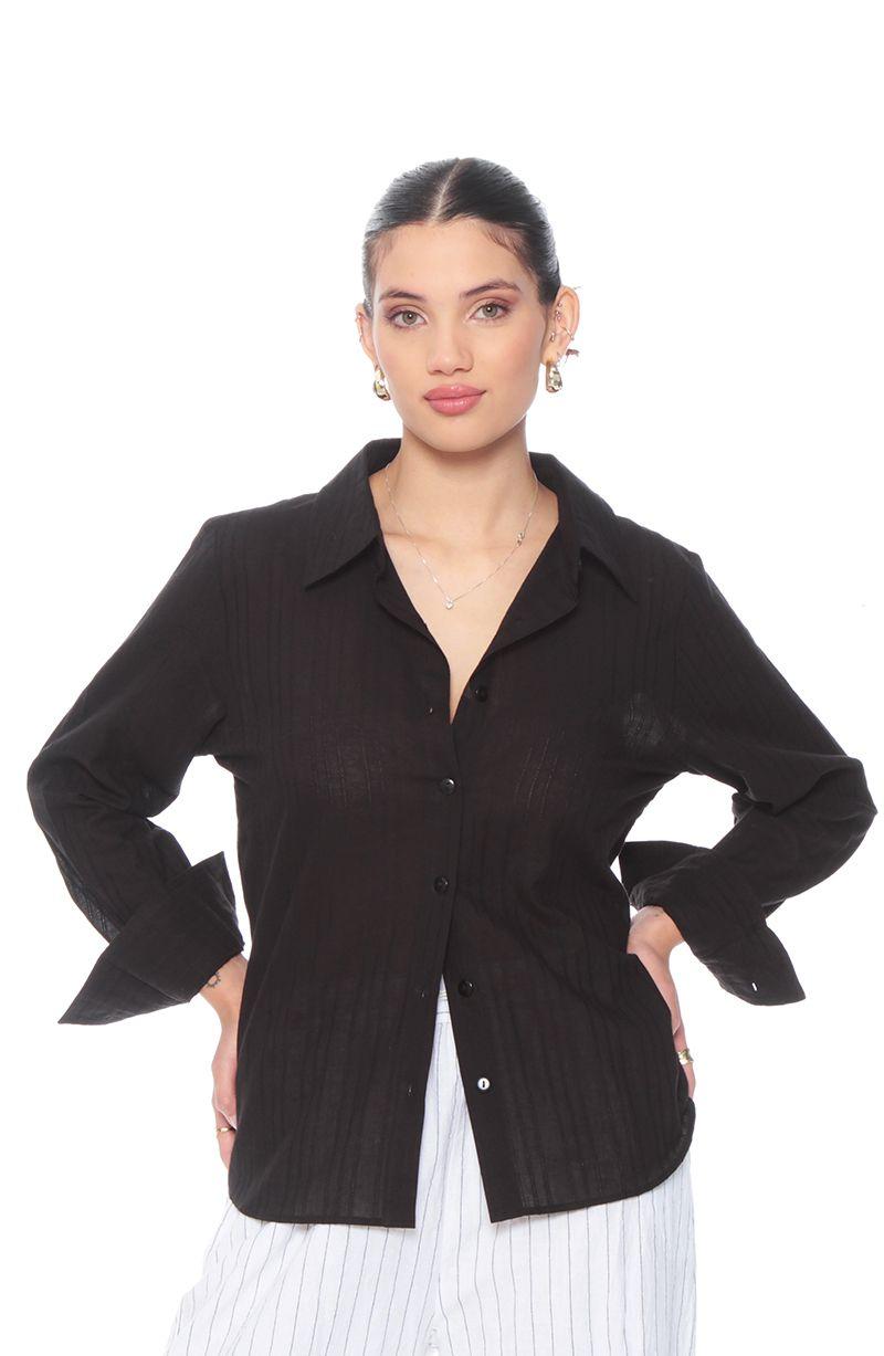 Blusa Brodery Manga Larga Abotonada En Delantero-1