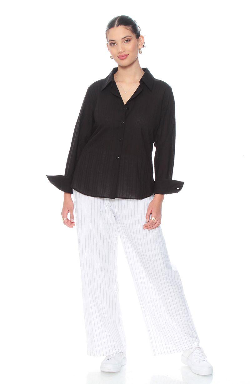 Blusa Brodery Manga Larga Abotonada En Delantero-5