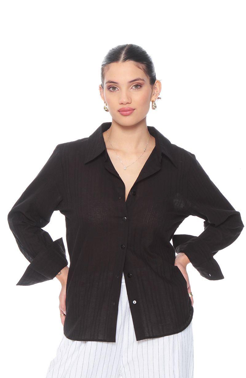 Blusa Brodery Manga Larga Abotonada En Delantero-1