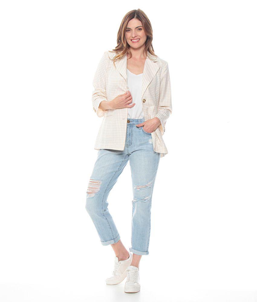 Blazer Manga Larga Escoces Boton Delantero Y Manga-3