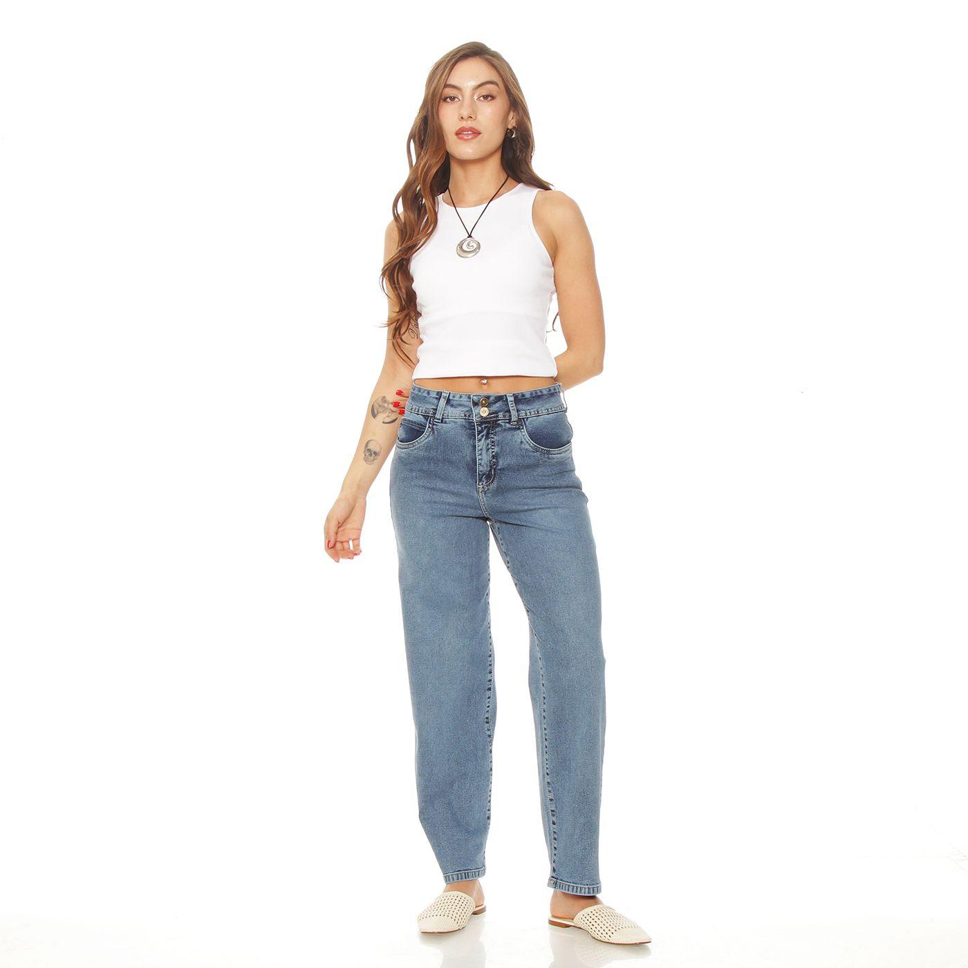 Jeans Balloon Tiro Alto Pretina Basica 1 Boton-2