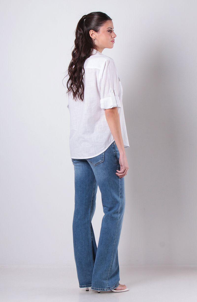 Blusa Manga 3/4 Abotonada En El Delantero Y Bolsillos-3