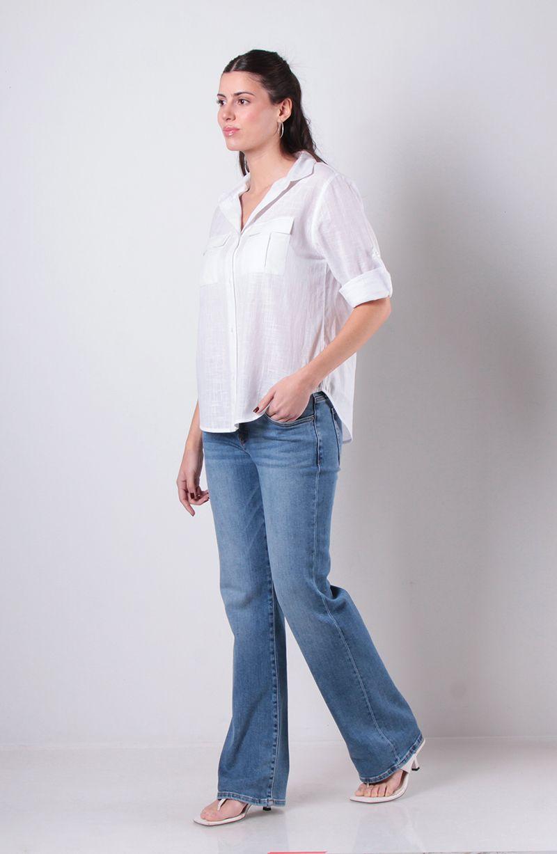 Blusa Manga 3/4 Abotonada En El Delantero Y Bolsillos-6
