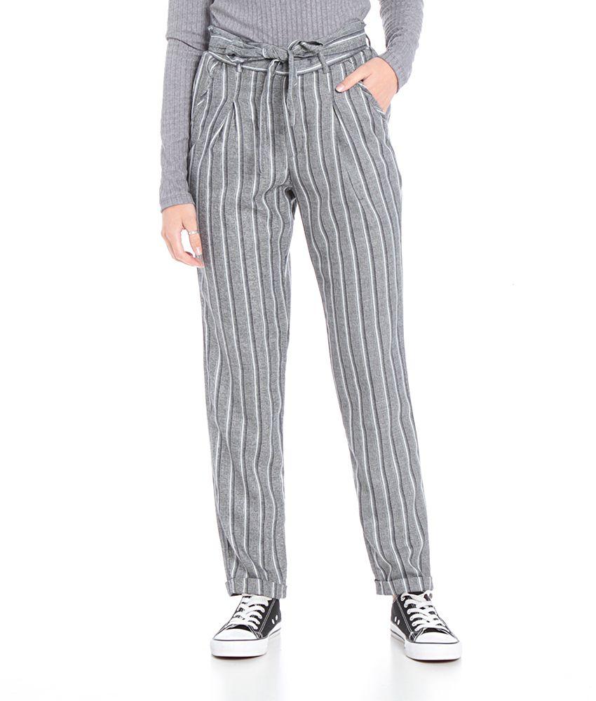 Pantalon Listado Con Bolsillos Con Pretina Elasticada Y Lazo-0