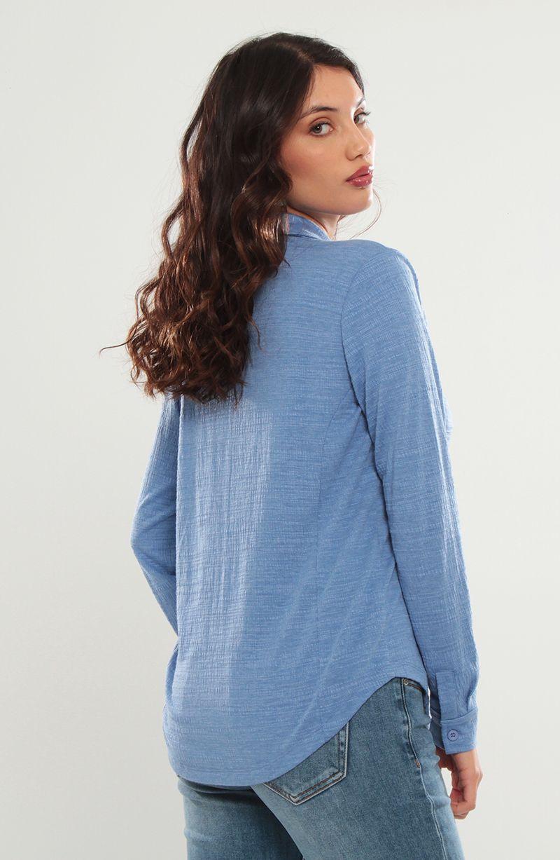 Blusa Manga Larga Abotonada  En Delantero   Con Bolsillo Escote V-3