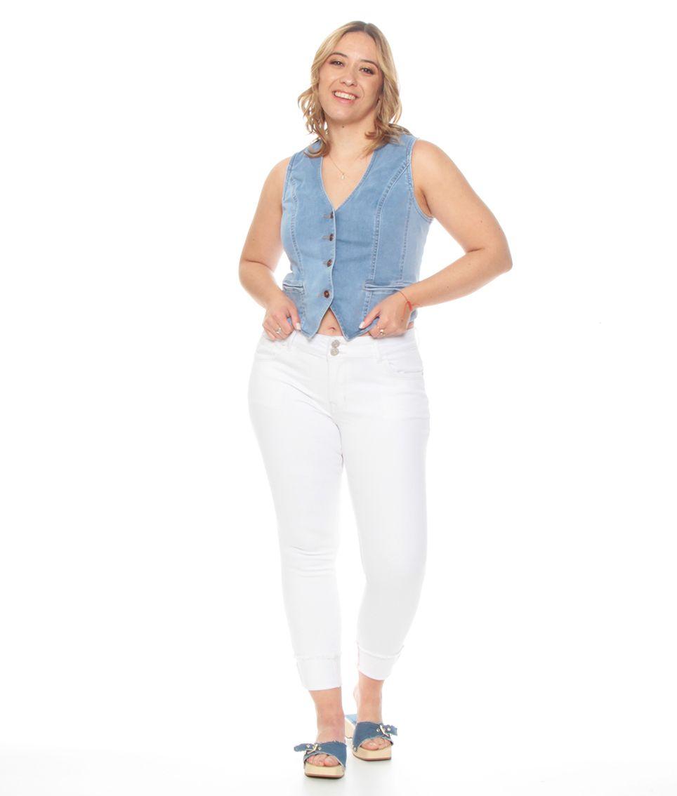 Jeans Pitillo Tiro Alto Pretina Media Dos Botones Dobles En Basta-3