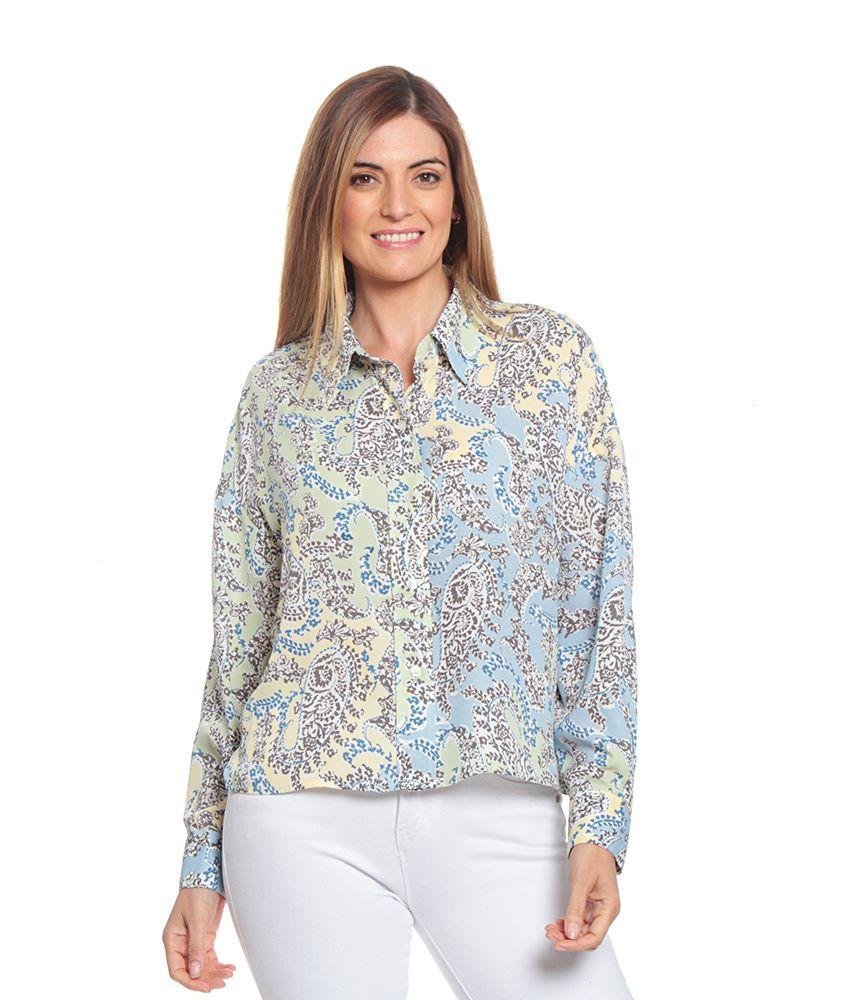 Blusa Estampada Con Cuello Camisero-0