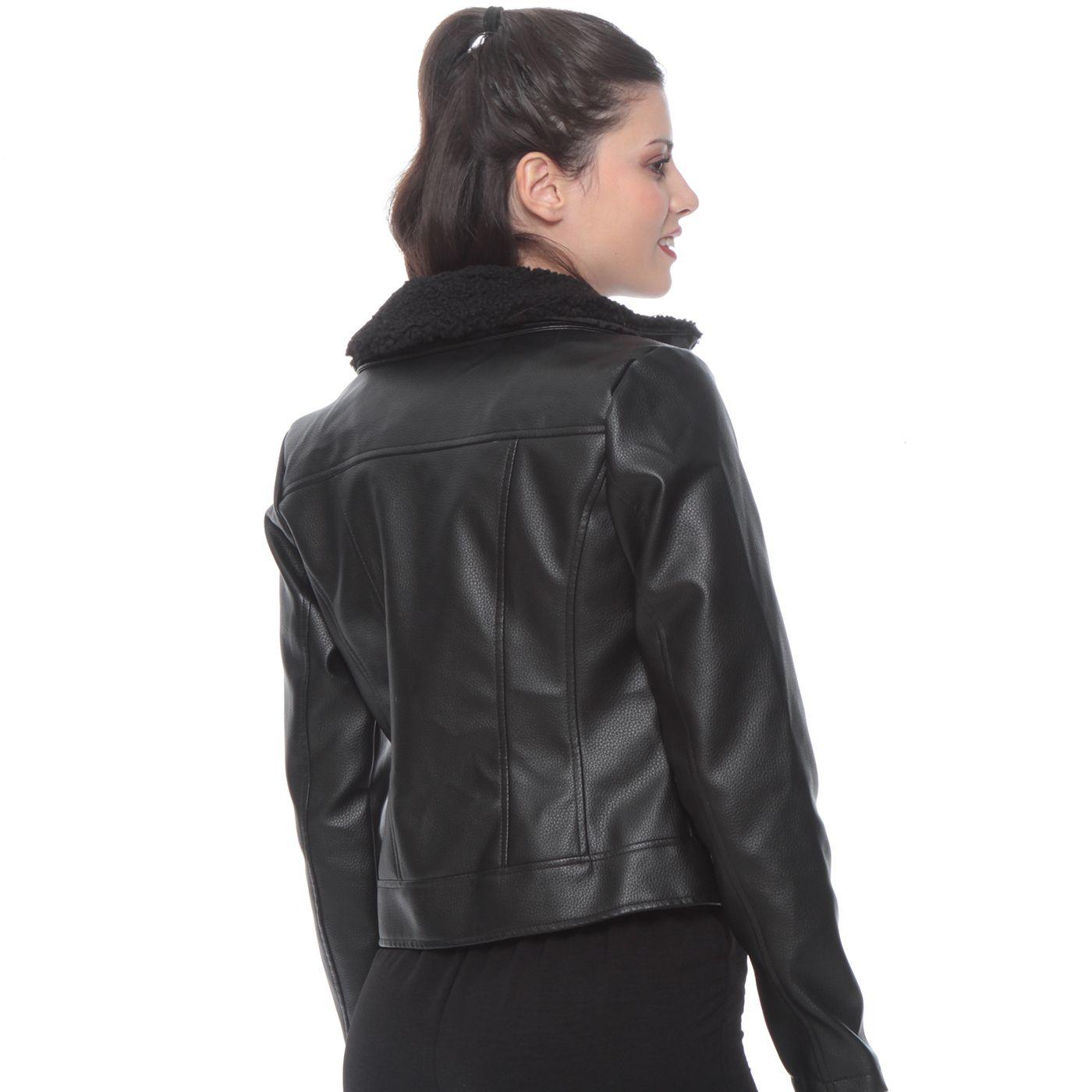 Chaqueta Manga Larga Cuero Ecologico Con Cuello Chiporro Desmontable-1