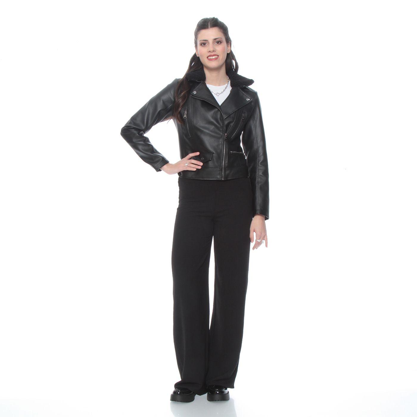 Chaqueta Manga Larga Cuero Ecologico Con Cuello Chiporro Desmontable-4