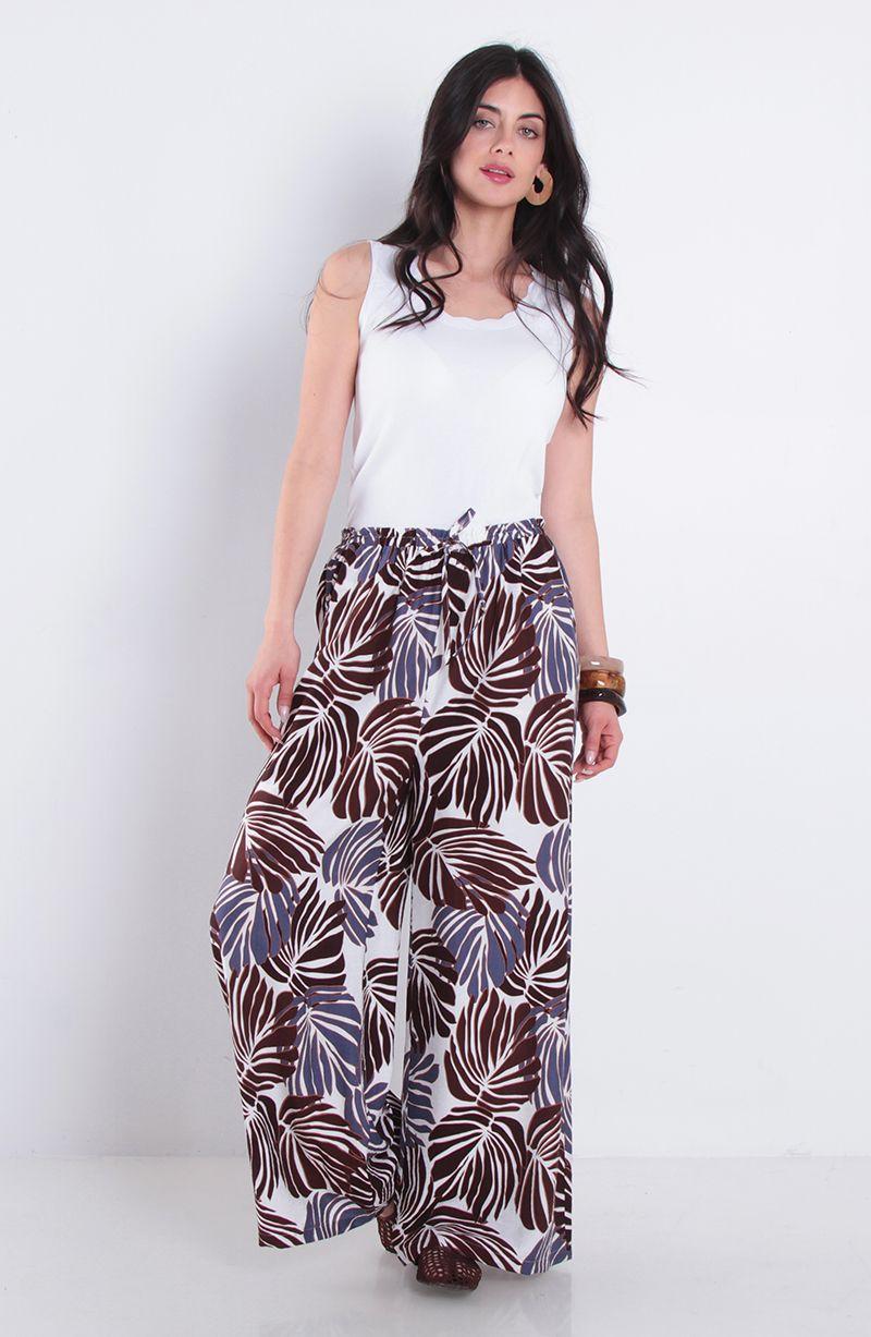 Pantalon Estampado Wide Leg Tiro Alto Pretina Media Elasticada-3