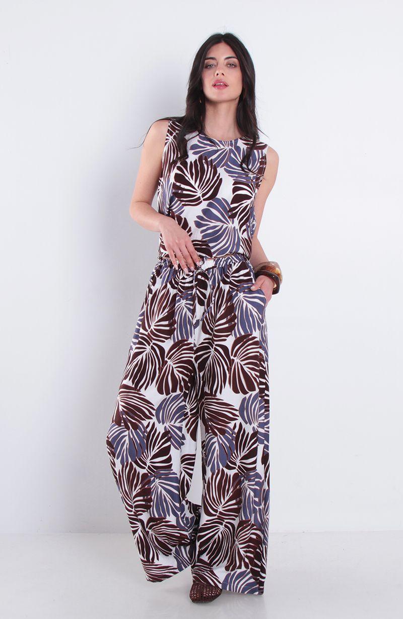 Pantalon Estampado Wide Leg Tiro Alto Pretina Media Elasticada-4