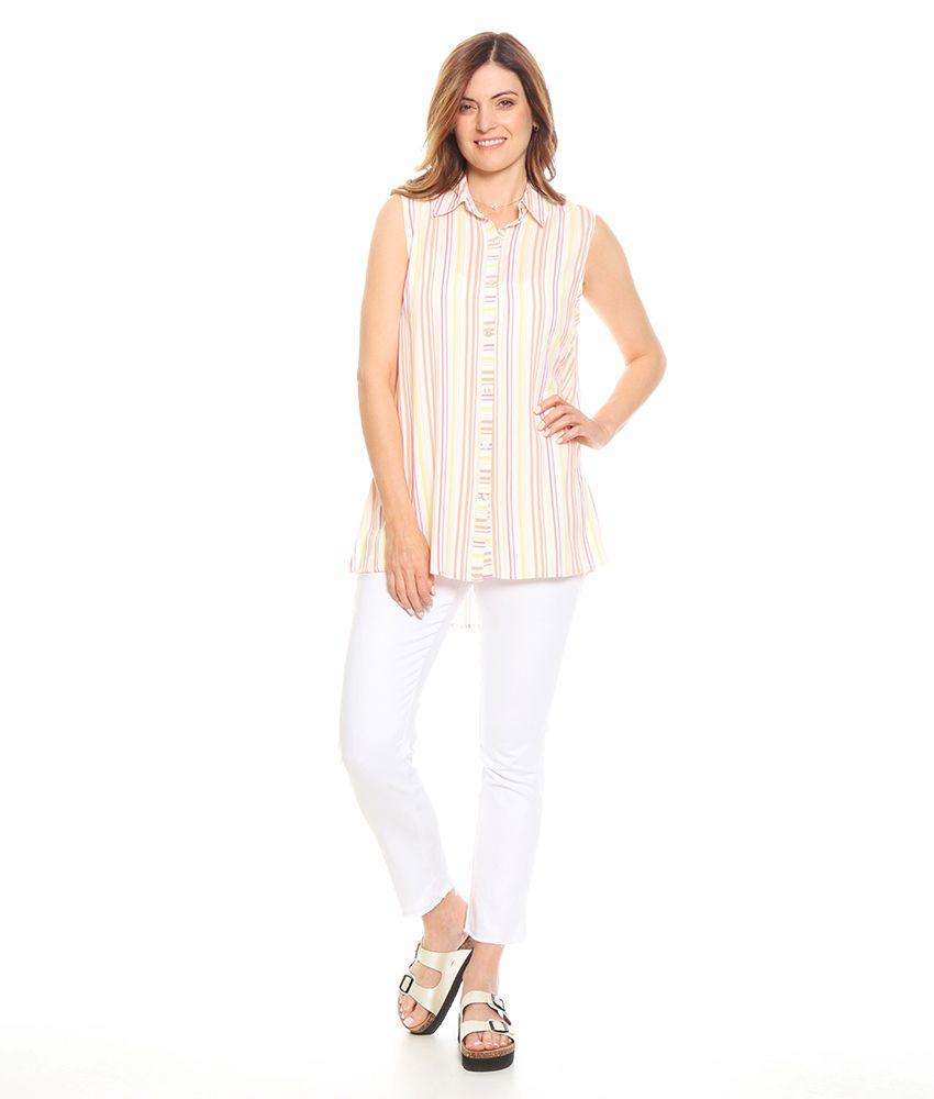 Blusa Sin Manga  Abotonada Cuello Camisero-2