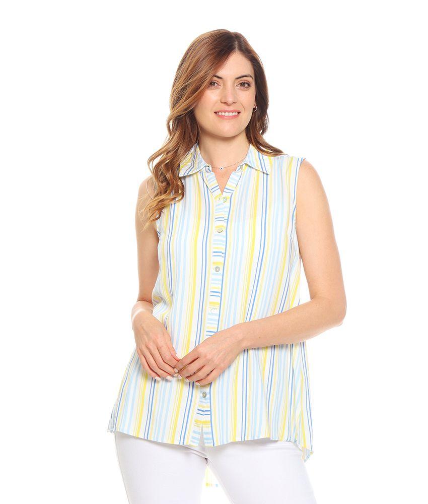 Blusa Sin Manga  Abotonada Cuello Camisero-0