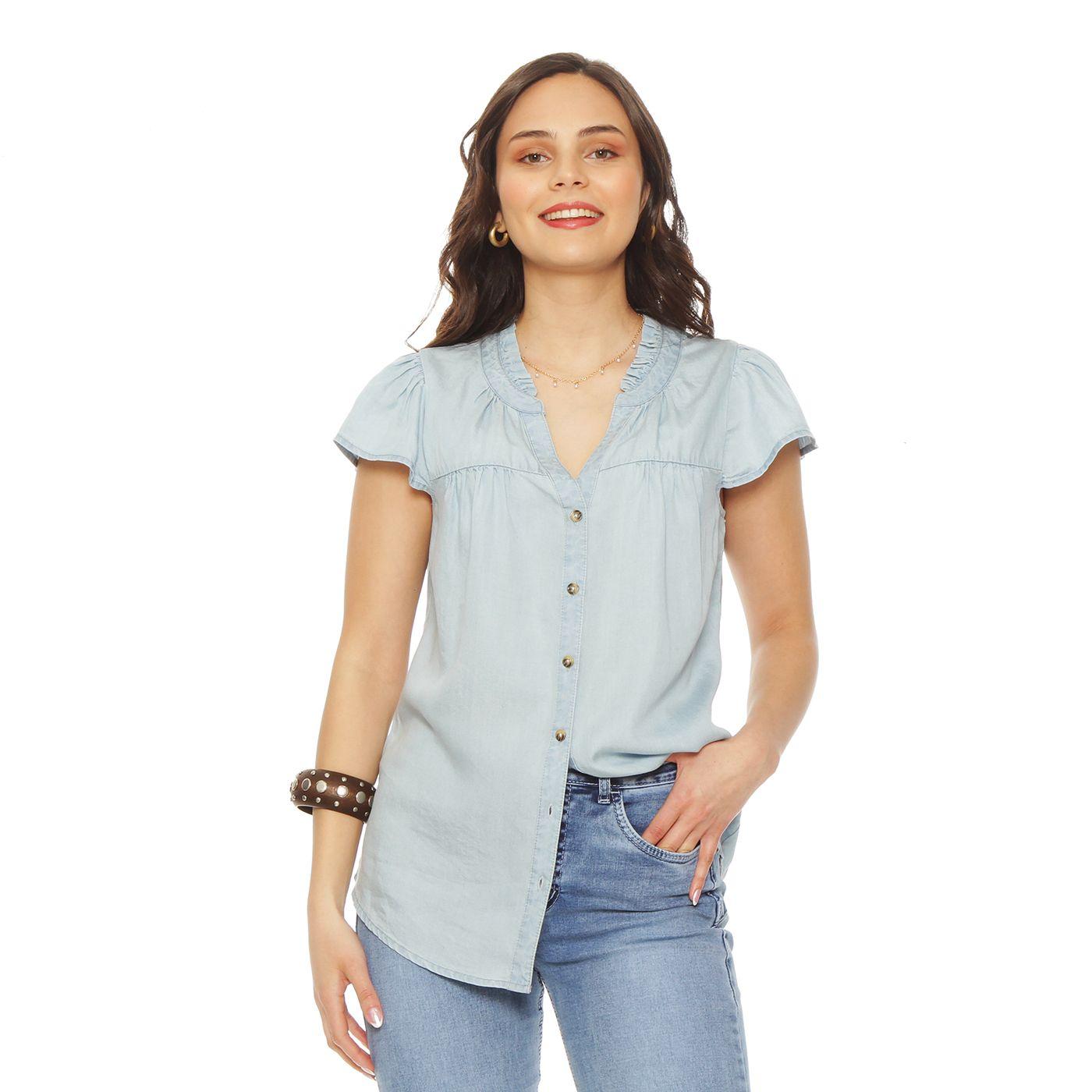 Blusa Manga Corta Lyocell Cuello Mau Ruchas Con Botones-2