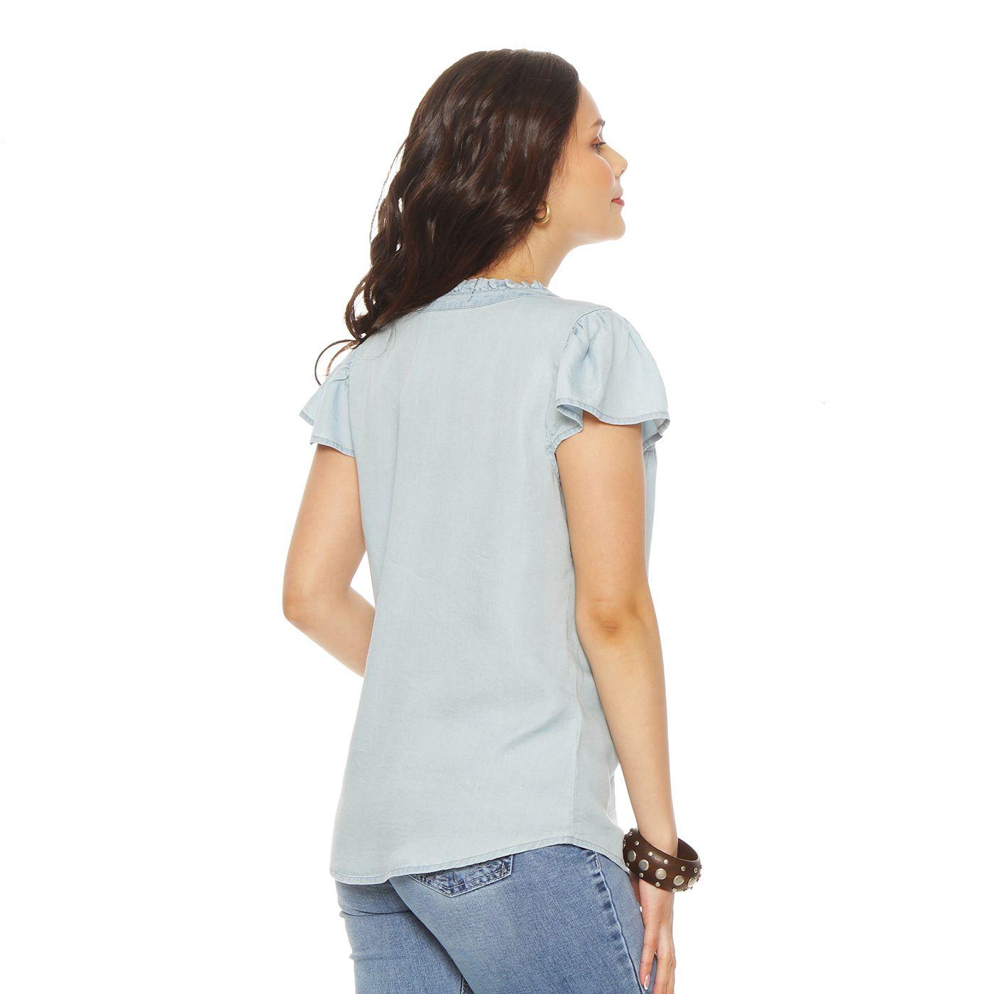 Blusa Manga Corta Lyocell Cuello Mau Ruchas Con Botones-5