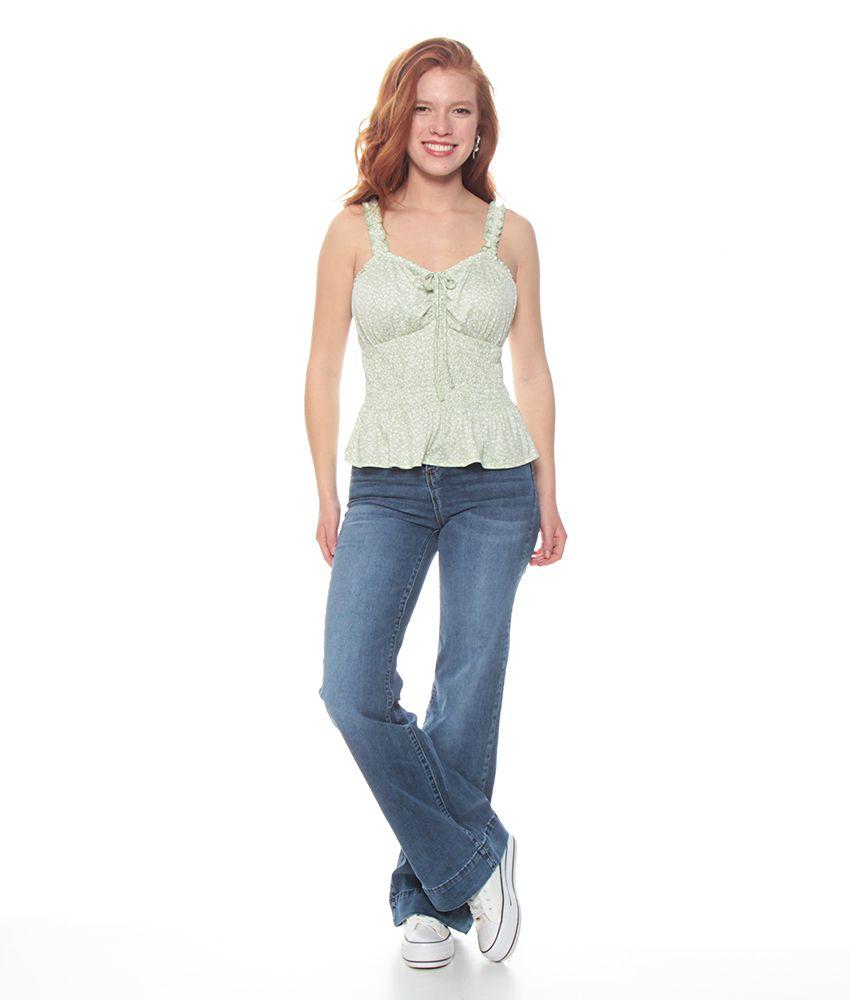 Blusa S/m Tirantes Ruchas Estampada Escote Con Pabilo Ajustable-4