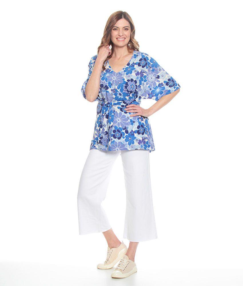 Blusa Manga Corta Estampada Escote V Con Lazo En Cintura-2