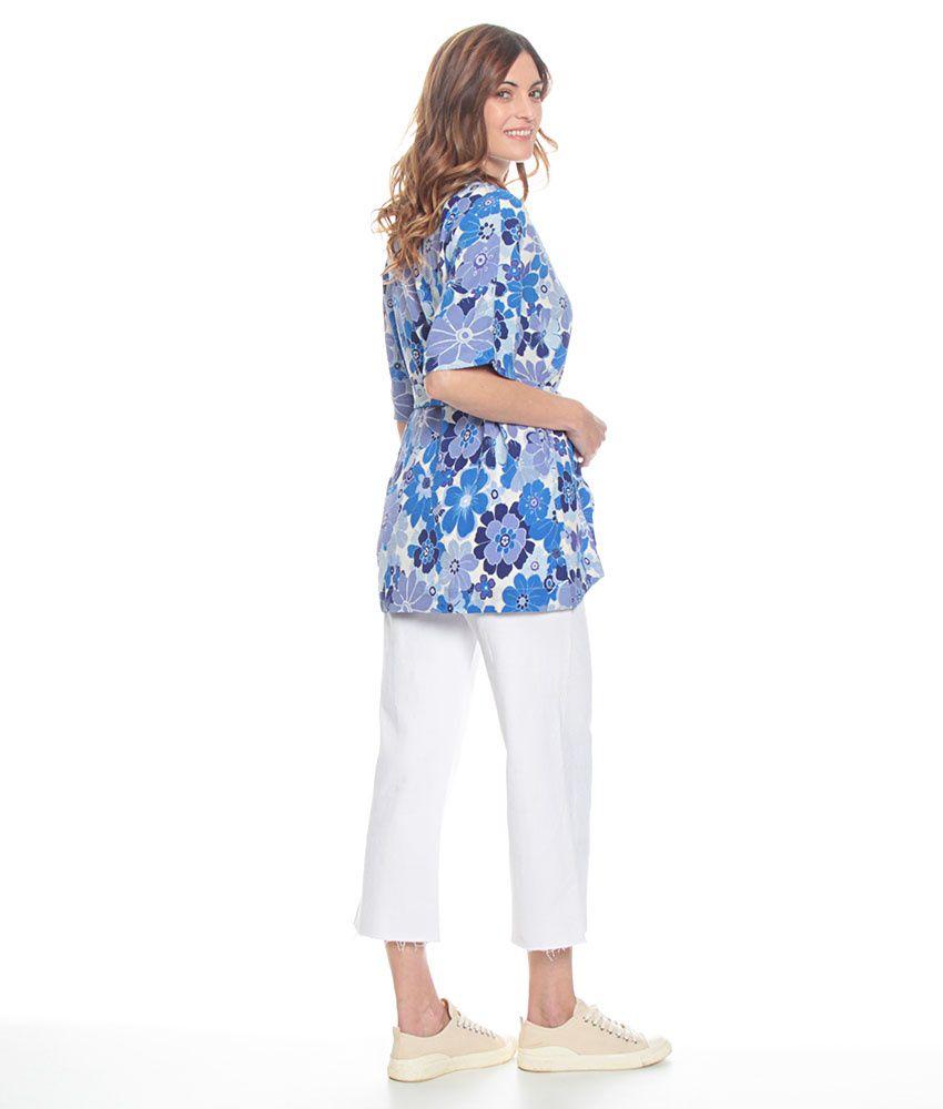 Blusa Manga Corta Estampada Escote V Con Lazo En Cintura-5