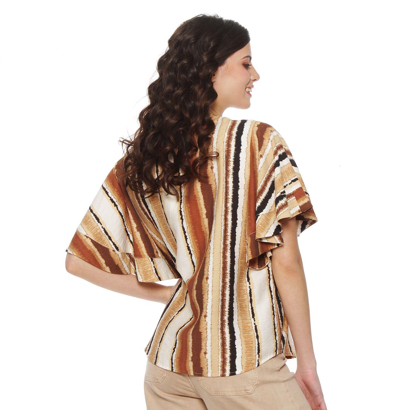 Blusa Manga Corta Estampada Escote V Abotonada En Delantero-6