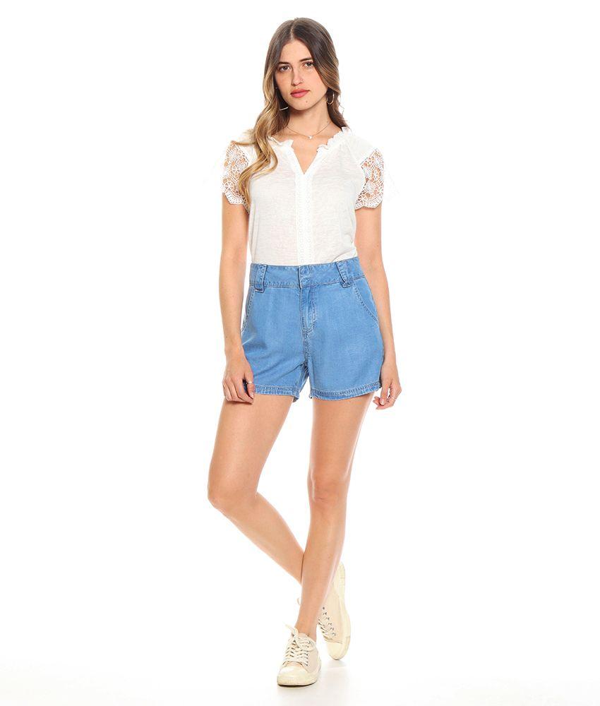 Short Tencel Tiro Alto  Pretina Media Dos Ganchos Interno-3