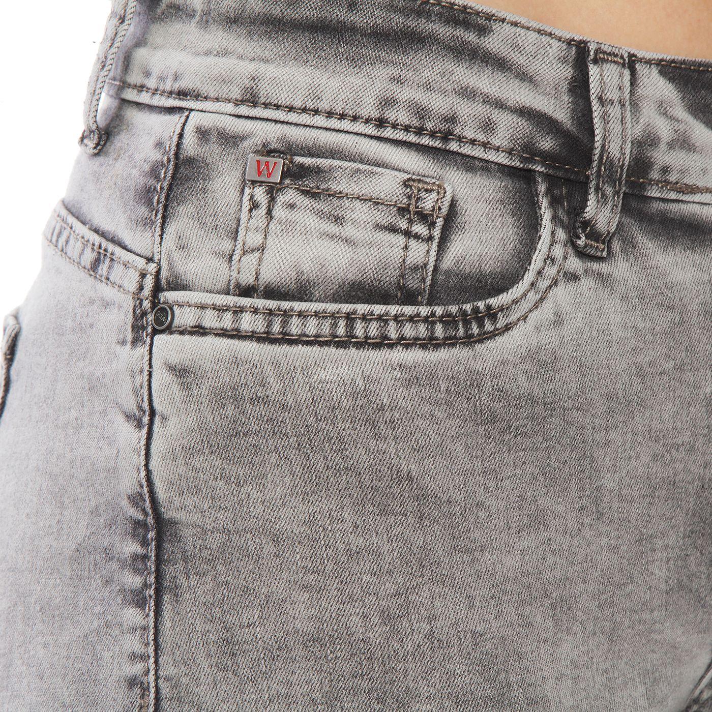 Jeans Con Bordado Wide  Leg Tiro Alto Pretina Basica 1 Boton-7