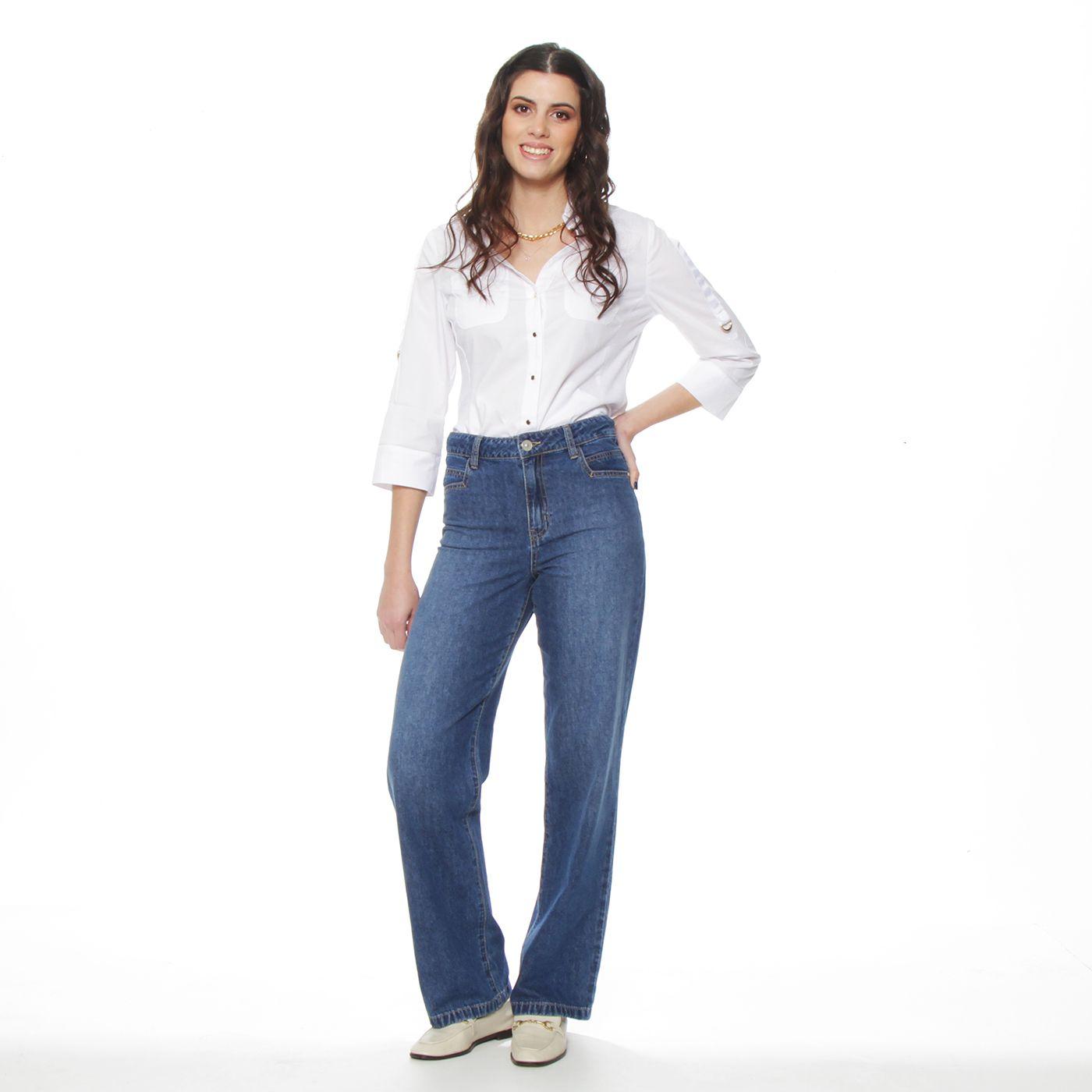 Jeans Recto Tiro Alto Pretina Basica Un Boton-4