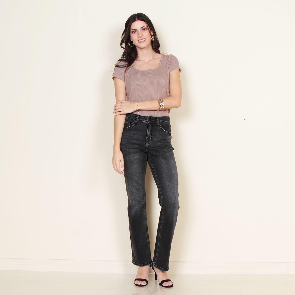 Jeans Recto Tiro Alto 1 Boton Pretina Basica-3