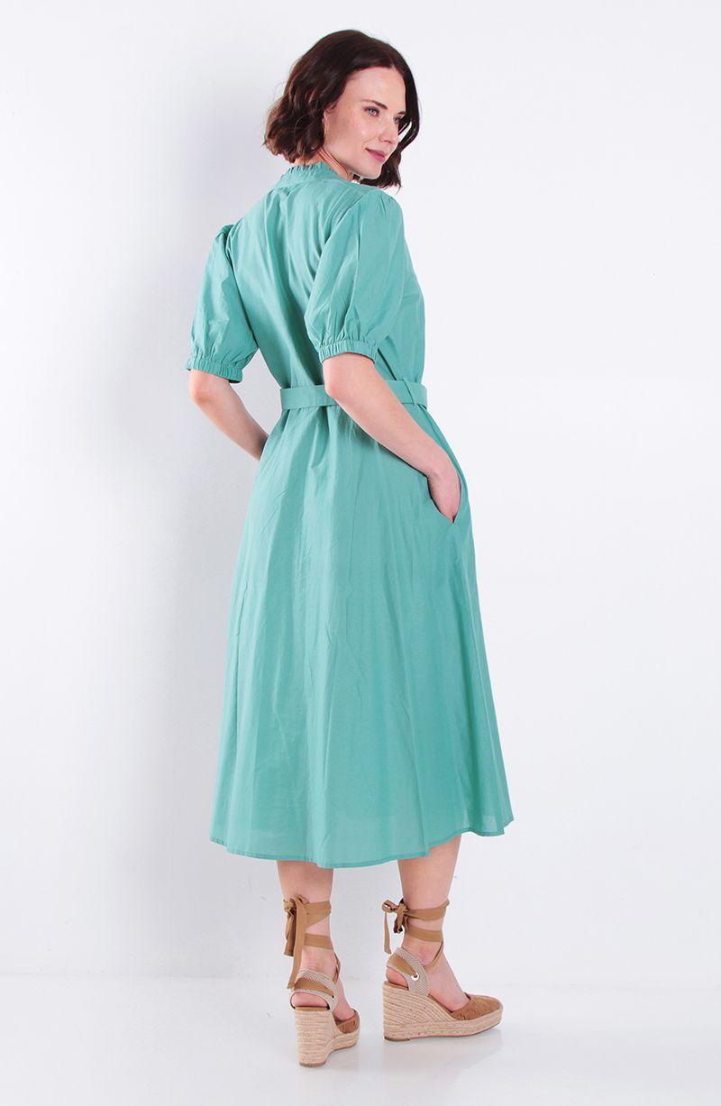 Vestido Manga Corta Abotando Con Cinturon Escote V-2