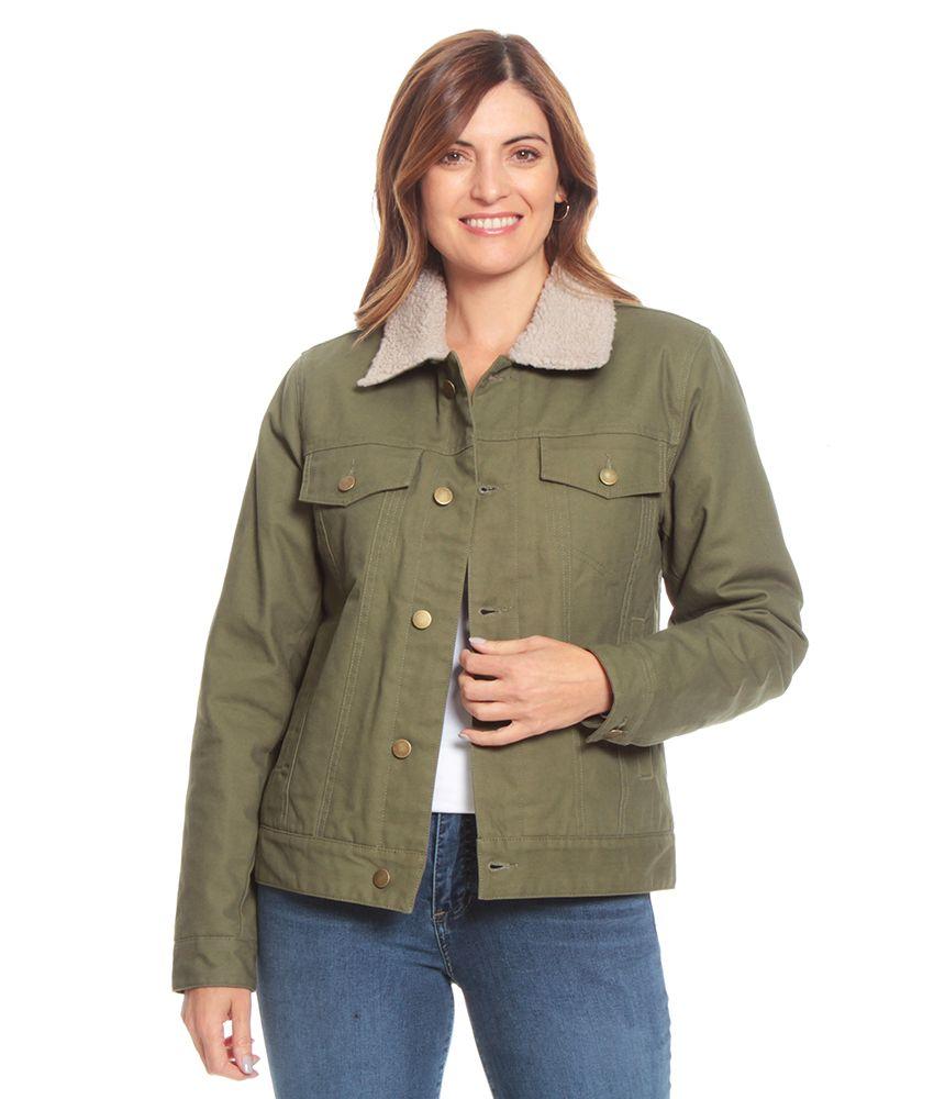 Chaqueta Manga Larga Sherpa Solida Cuello Camisero Bolsillos-1