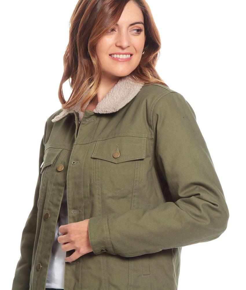 Chaqueta Manga Larga Sherpa Solida Cuello Camisero Bolsillos-2