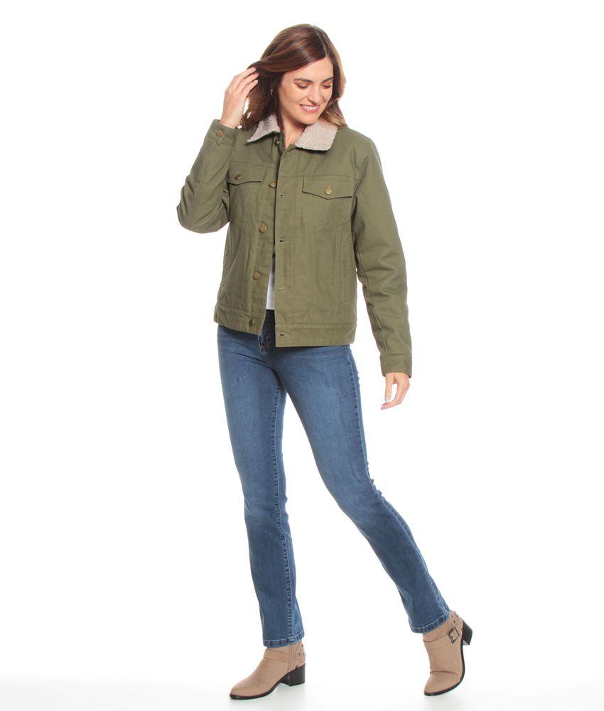 Chaqueta Manga Larga Sherpa Solida Cuello Camisero Bolsillos-5