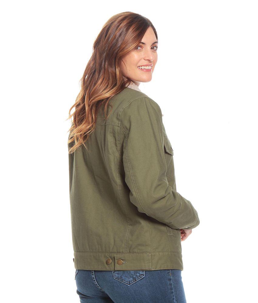 Chaqueta Manga Larga Sherpa Solida Cuello Camisero Bolsillos-8