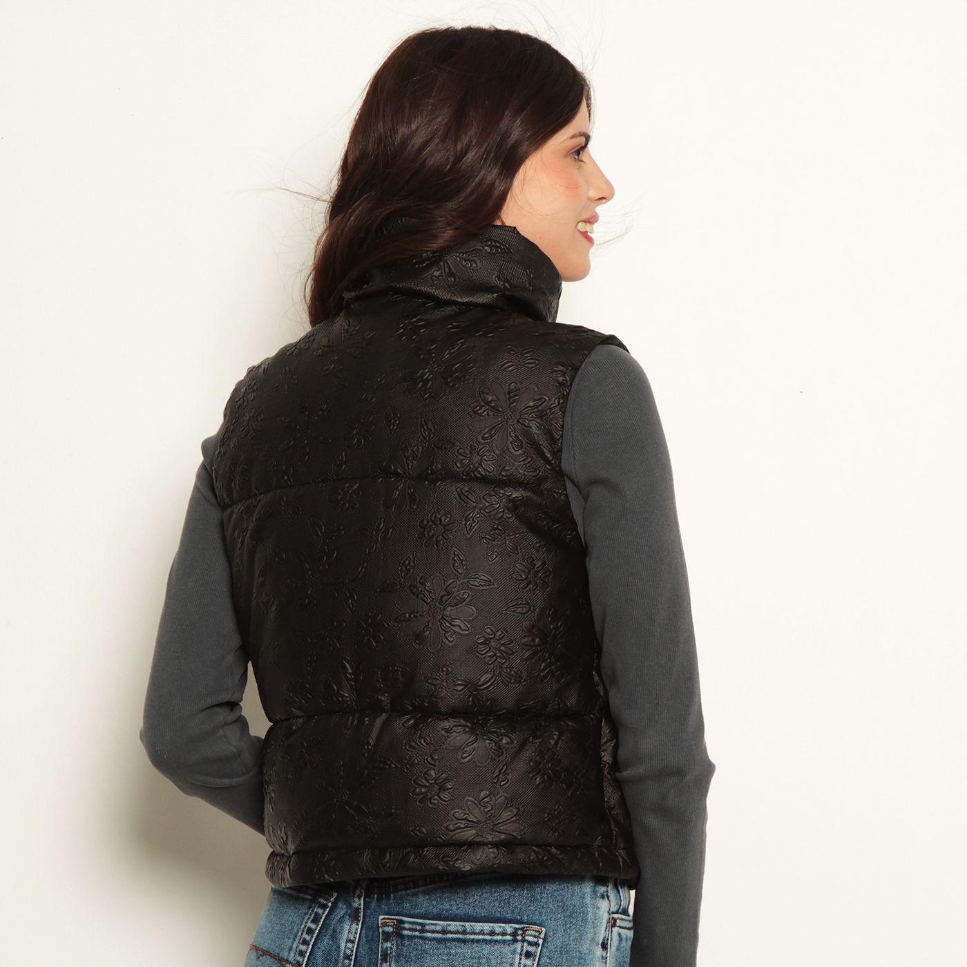 Parka Puffer Sin Manga Con Cierre En Delantero Y Cintura Ajustable-5