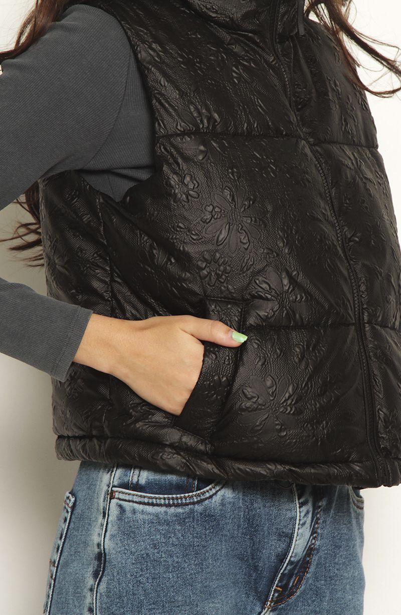 Parka Puffer Sin Manga Con Cierre En Delantero Y Cintura Ajustable-2