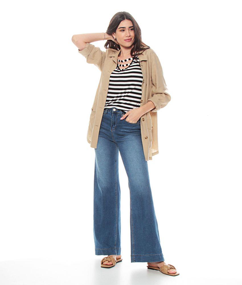 Polera Listada Escote V Manga Corta-2