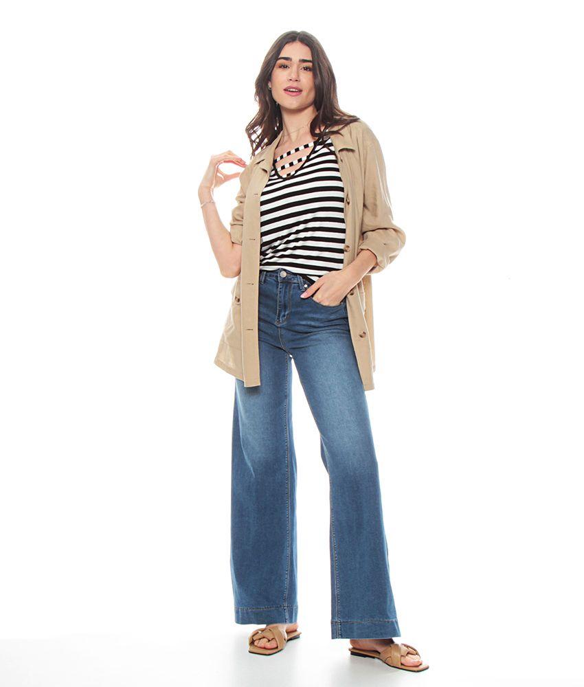 Polera Listada Escote V Manga Corta-4