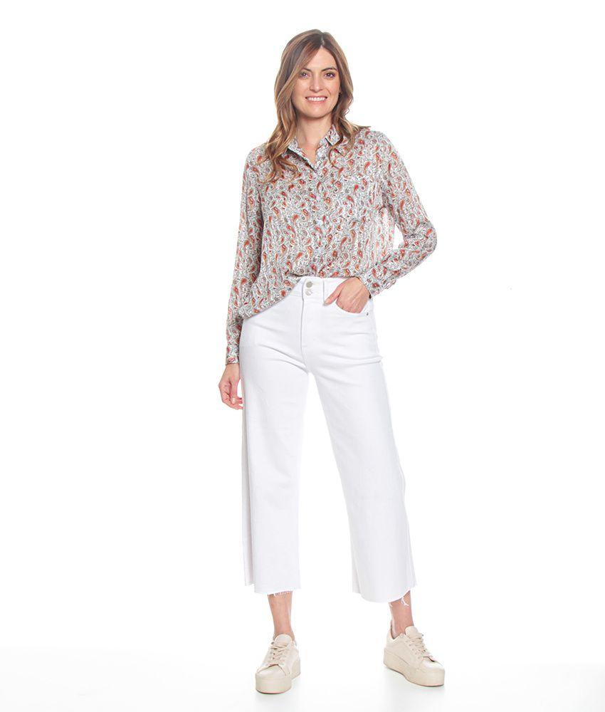 Blusa Estampada Cuello Camisero Manga Larga-4