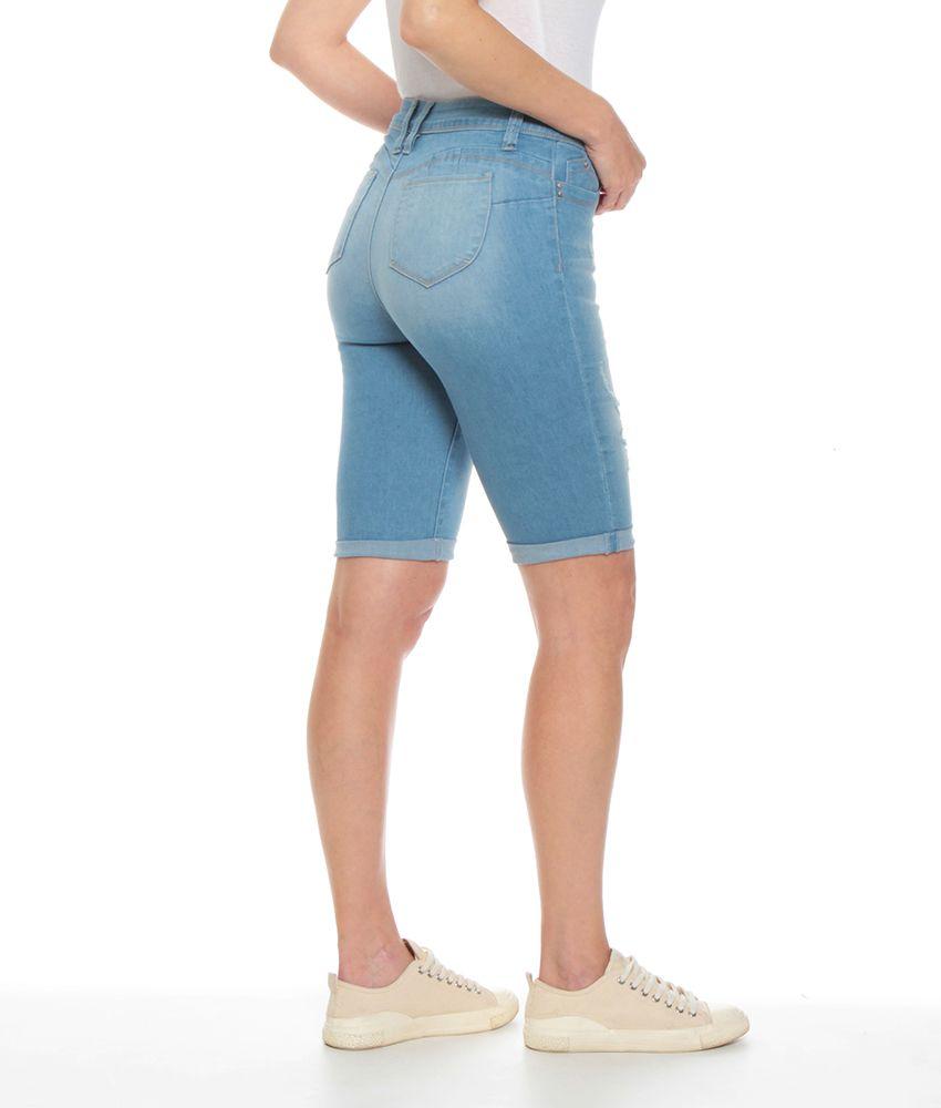 Bermuda Tiro Alto Push Up Pretina Basica Un Boton Roturas Delantero-1