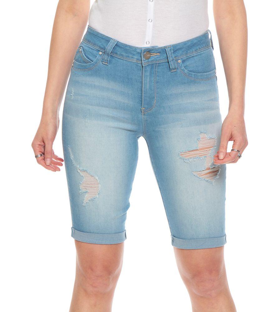 Bermuda Tiro Alto Push Up Pretina Basica Un Boton Roturas Delantero-3