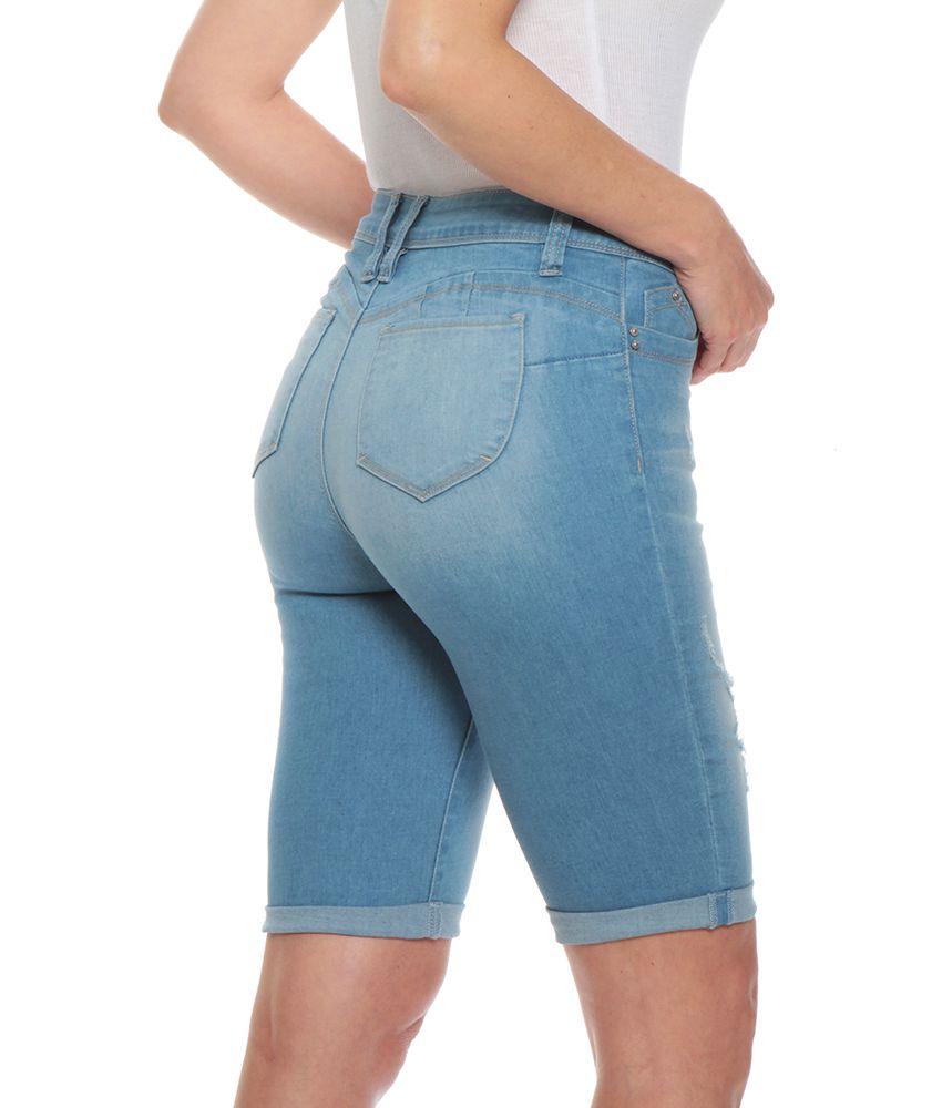 Bermuda Tiro Alto Push Up Pretina Basica Un Boton Roturas Delantero-7