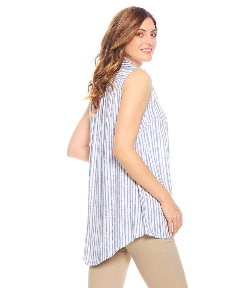 Blusa Sin Manga Listada Abotonada Cuello Camisero-1