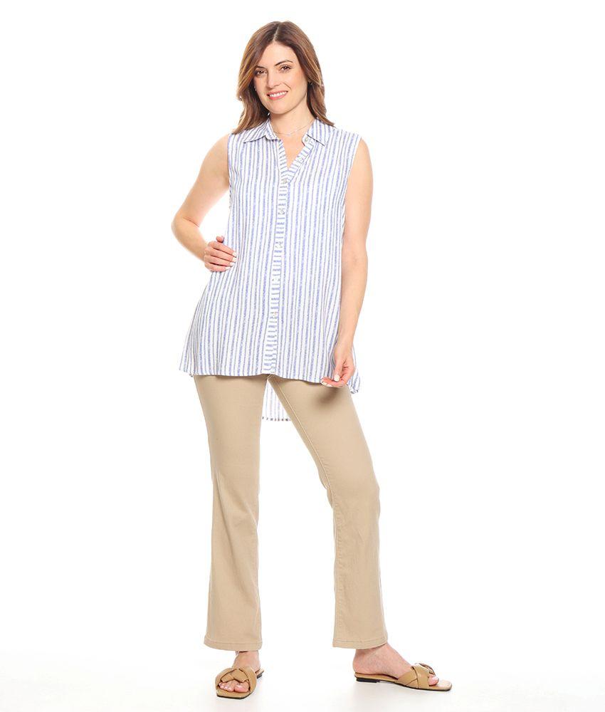 Blusa Sin Manga Listada Abotonada Cuello Camisero-3